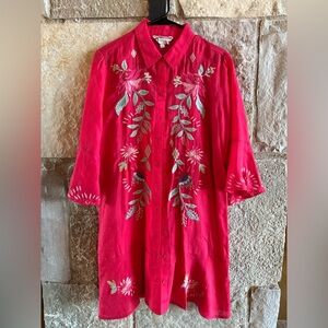 Johnny Was Hot Pink Linen Button-Up Shirt